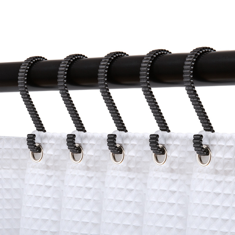 HK11BK Shower Hooks - Shower Curtain Rings for Bathroom - Rust Proof Shower Curtain Hooks for Shower Curtain or Liner - Set of 12, Matte Black