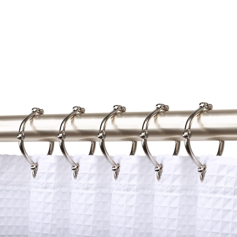 Shower Hooks - Shower Curtain Rings for Bathroom - Rust Proof Shower Curtain Hooks for Shower Curtain or Liner - Set of 12, Brushed Nickel