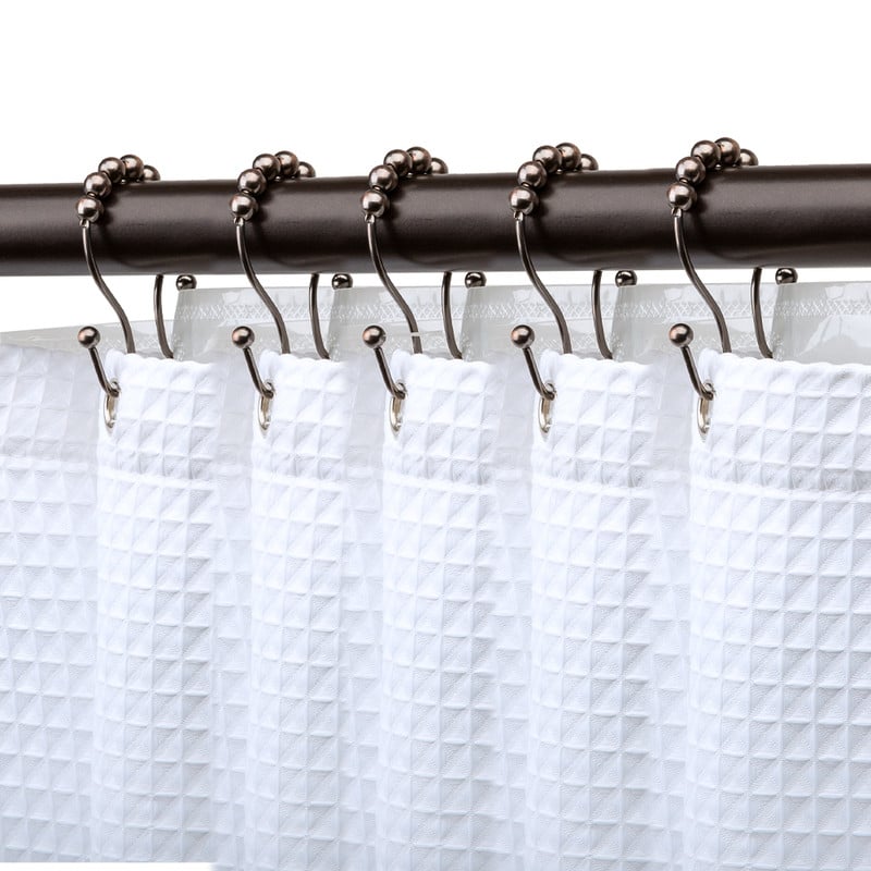 Rust Resistant Double Roller Ball Shower Curtain Rings for Bathroom, Oil Rubbed Bronze - Set of 12