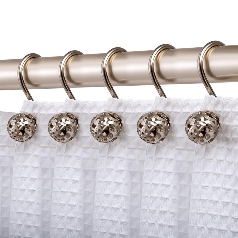 Shower Hooks - Shower Curtain Rings for Bathroom - Rust Resistant Shower Curtain Hooks for Shower Curtain or Liner - Set of 12, Brushed Nickel
