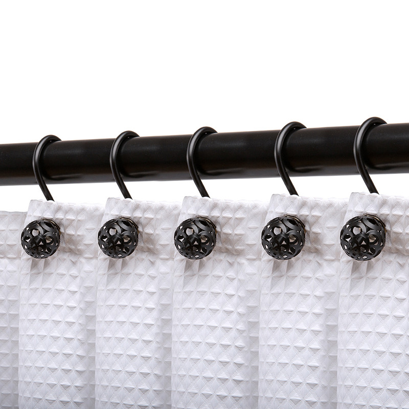 Shower Hooks - Shower Curtain Rings for Bathroom - Rust Resistant Shower Curtain Hooks for Shower Curtain or Liner - Set of 12, Matte Black