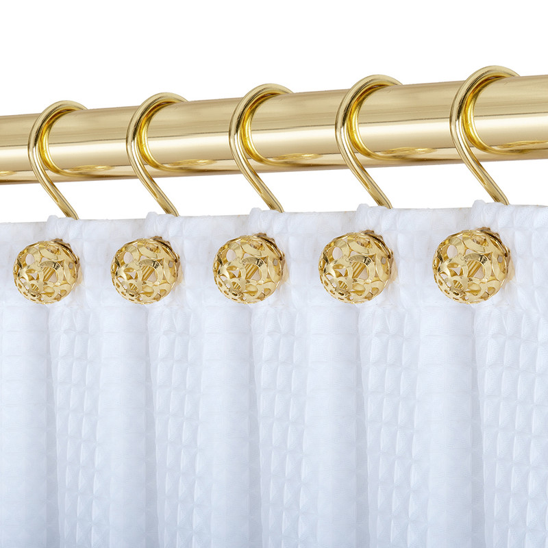 Picture of Utopia Alley HK17GD 2.0 x 2.8 in. Rust Resistant Shower Curtain Hollow Ball Shower Curtain Hooks Rings for Bathroom&#44; Gold - Set of 12