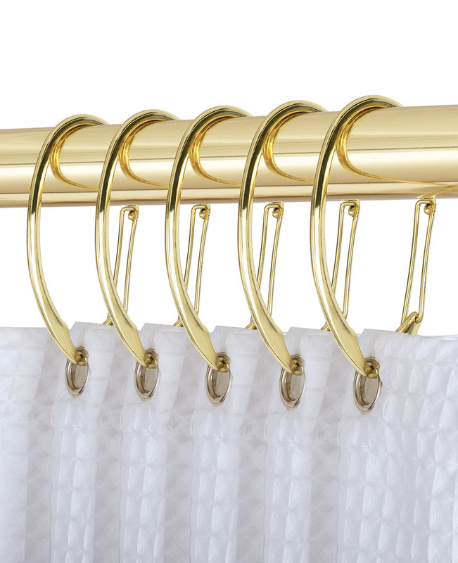 Shower Hooks - Shower Curtain Rings for Bathroom - Rust Proof Shower Curtain Hooks for Shower Curtain or Liner - Set of 12, Gold