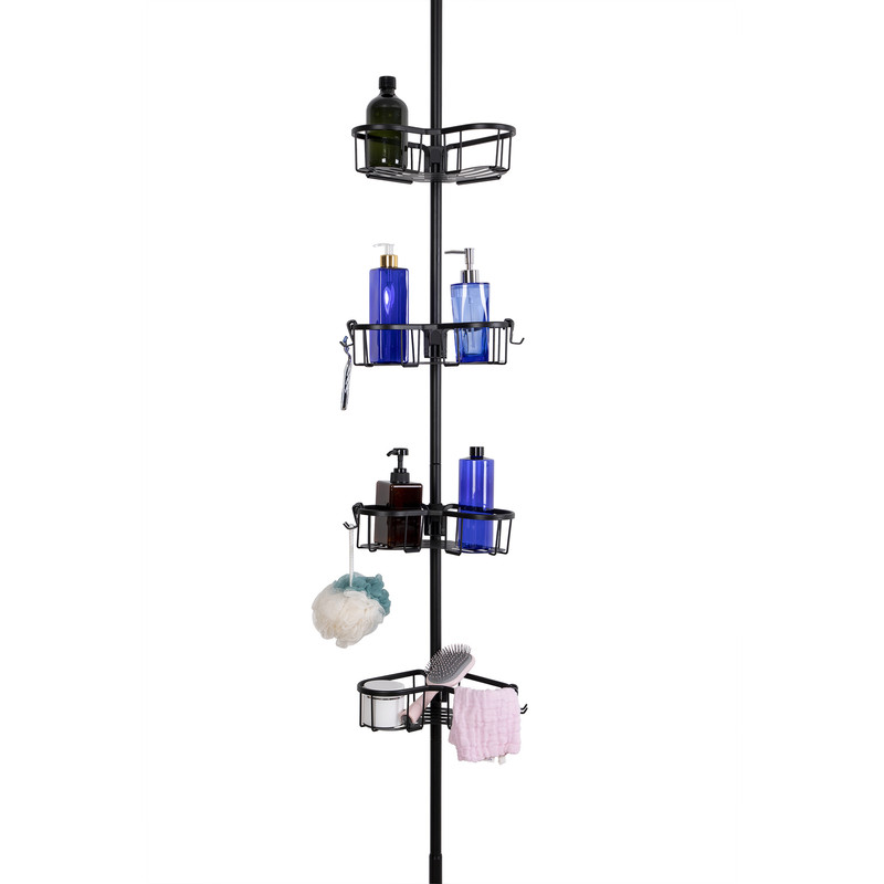 4 Adjustable Shelves Rustproof Corner Shower Caddy Flat Shelf, Matt Black