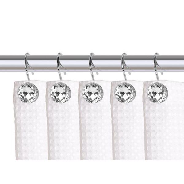 Hooks Curtain Rings for Bathroom, Chrome - Set of 12