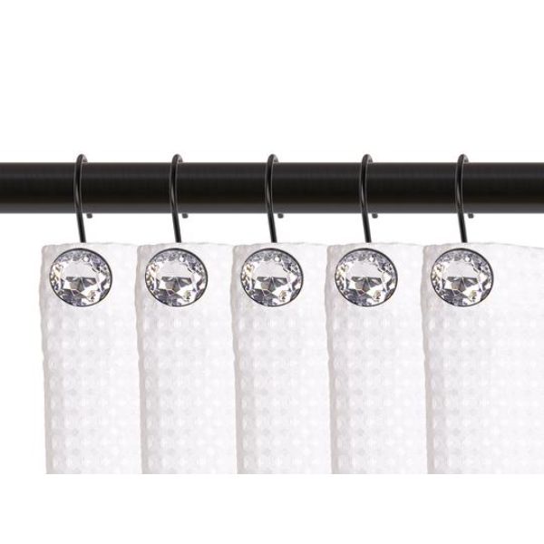 Hooks Curtain Rings for Bathroom, Matte Black - Set of 12
