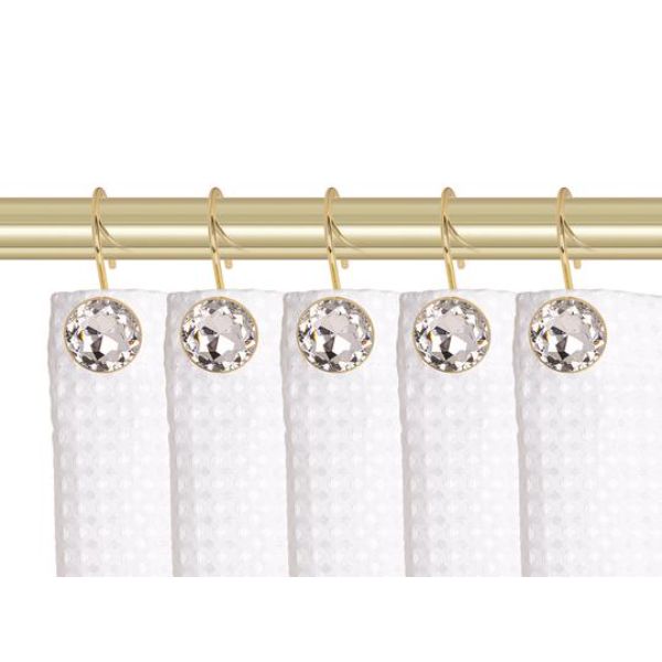 Hooks Curtain Rings for Bathroom, Gold - Set of 12