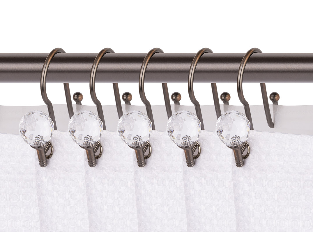 Oil Rubbed Bronze Rustproof Zinc Double Shower Curtain Shower Hooks for Bathroom, Crystal Design - Set of 12