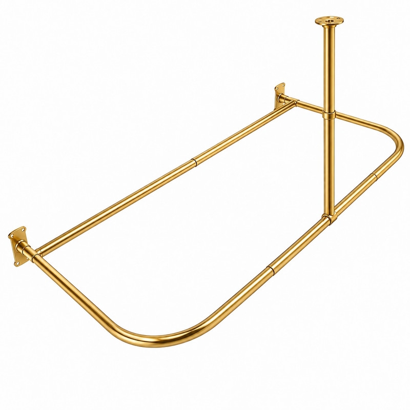 60 x 25 in. Rustproof Aluminum D-shape Shower Rod with Ceiling Support for Freestanding Tubs, Gold - Large
