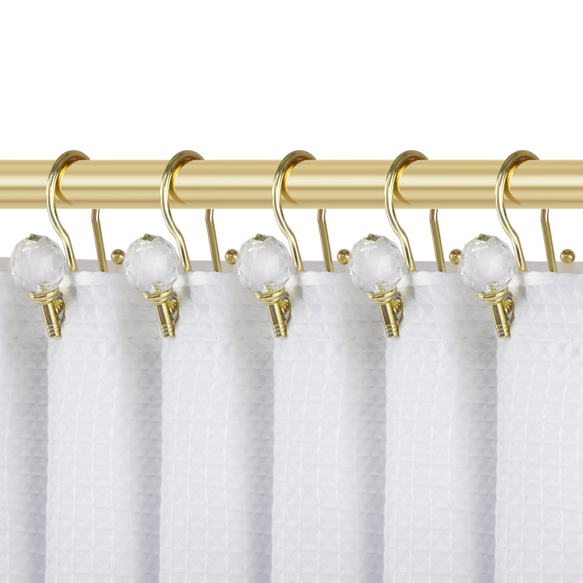 2.8 x 1.8 in. Crystal Design Double Shower Rustproof Zinc Curtain Hook Rings, Gold - Set of 12