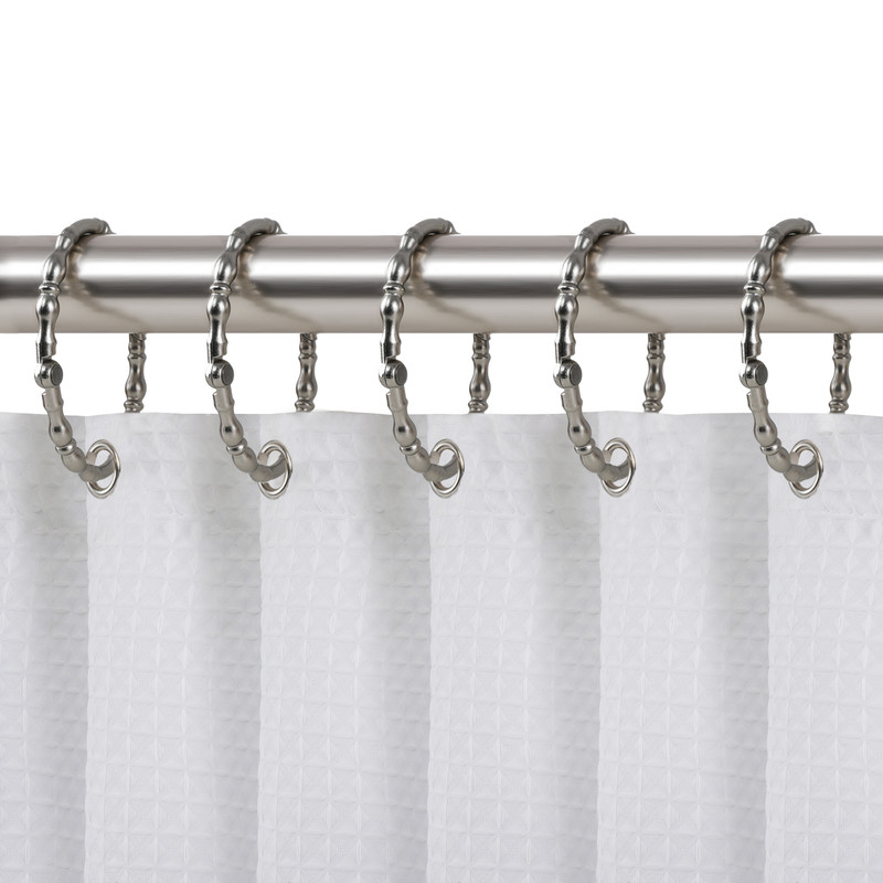 2.75 x 2.07 in. Oval Shape Rustproof Zinc Shower Curtain Hook Rings for Bathroom, Brushed Nickel - Set of 12