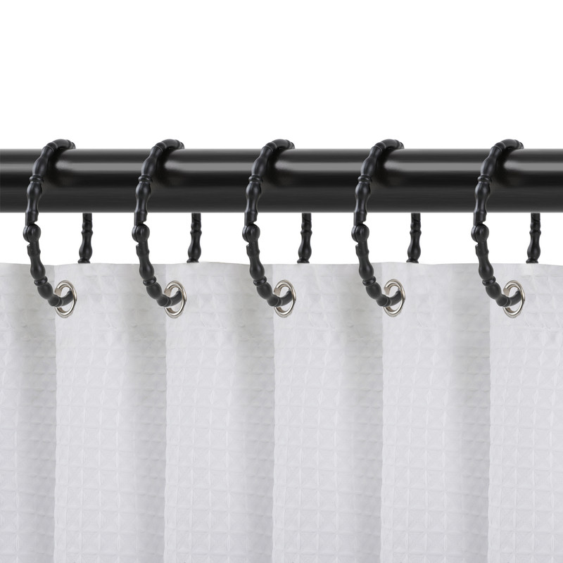 2.75 x 2.07 in. Oval Shape Rustproof Zinc Shower Curtain Hook Rings for Bathroom, Matte Black - Set of 12