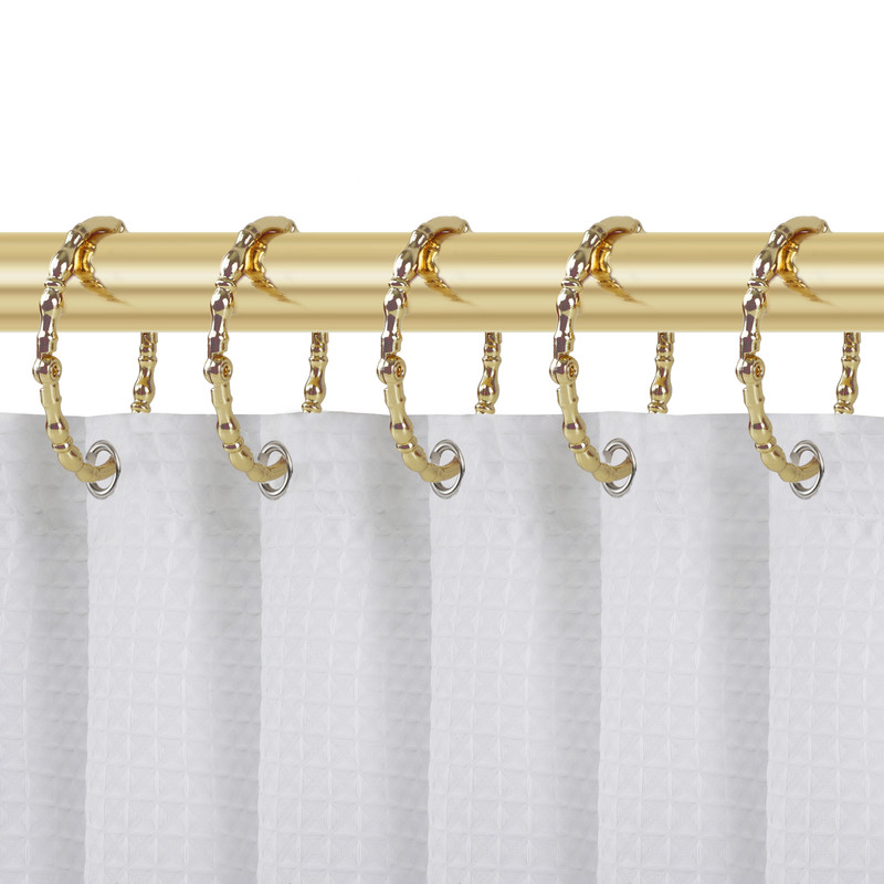 2.75 x 2.07 in. Oval Shape Rustproof Zinc Shower Curtain Hook Rings for Bathroom, Gold - Set of 12
