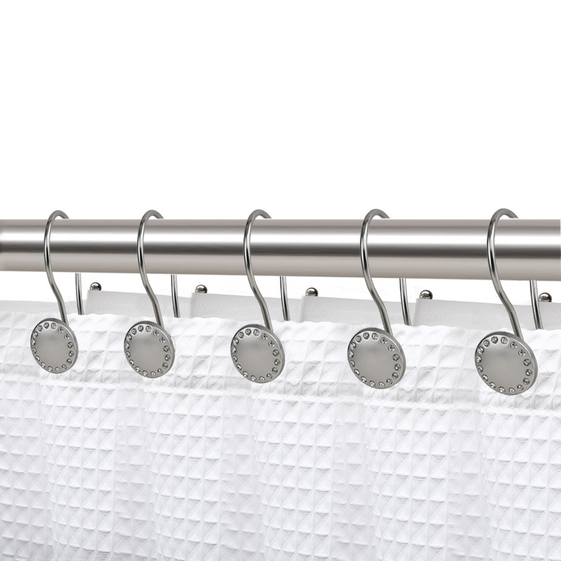 Rust Resistant Double Shower Curtain Hooks Ring for Bathroom, Brushed Nickel - Set of 12