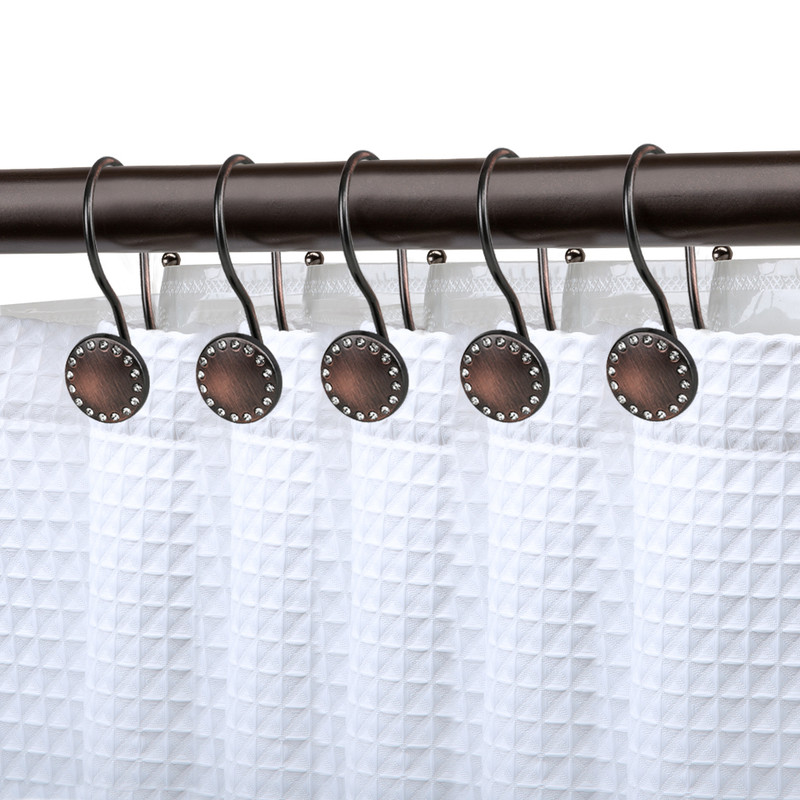 Rust Resistant Double Shower Curtain Hooks Ring for Bathroom, Oil Rubbed Bronze - Set of 12
