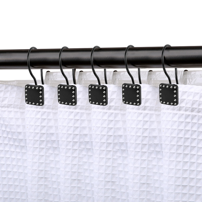 Rust Resistant Double Shower Curtain Hooks Ring for Bathroom, Matt Black - Set of 12