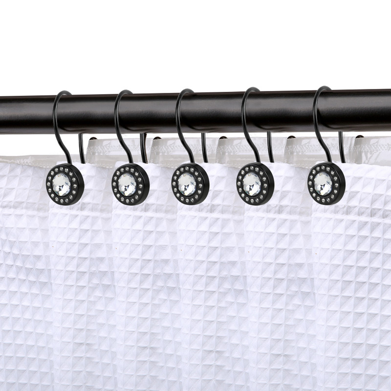 Crystal Design Rust Resistant Double Shower Curtain Hooks Ring for Bathroom, Oil Rubbed Bronze - Set of 12