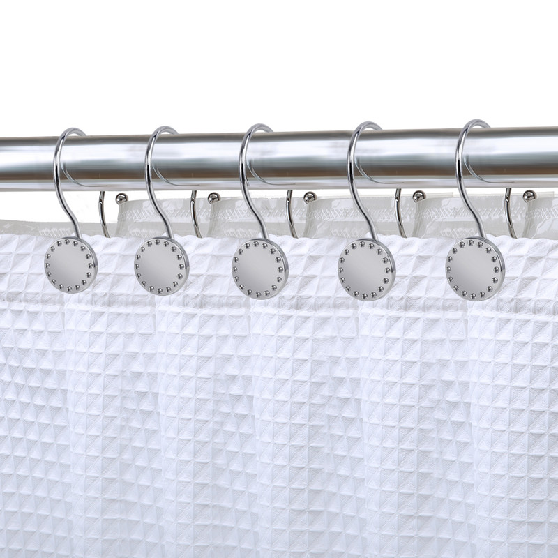 Rust Resistant Double Shower Curtain Hooks for Bathroom, Chrome - Set of 12