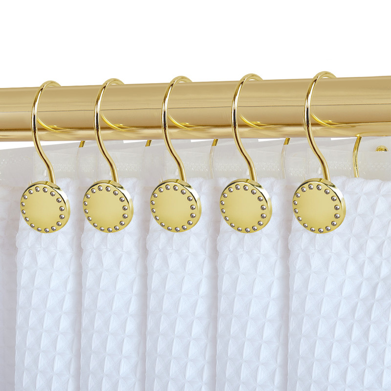 Rust Resistant Double Shower Curtain Hooks for Bathroom, Gold - Set of 12