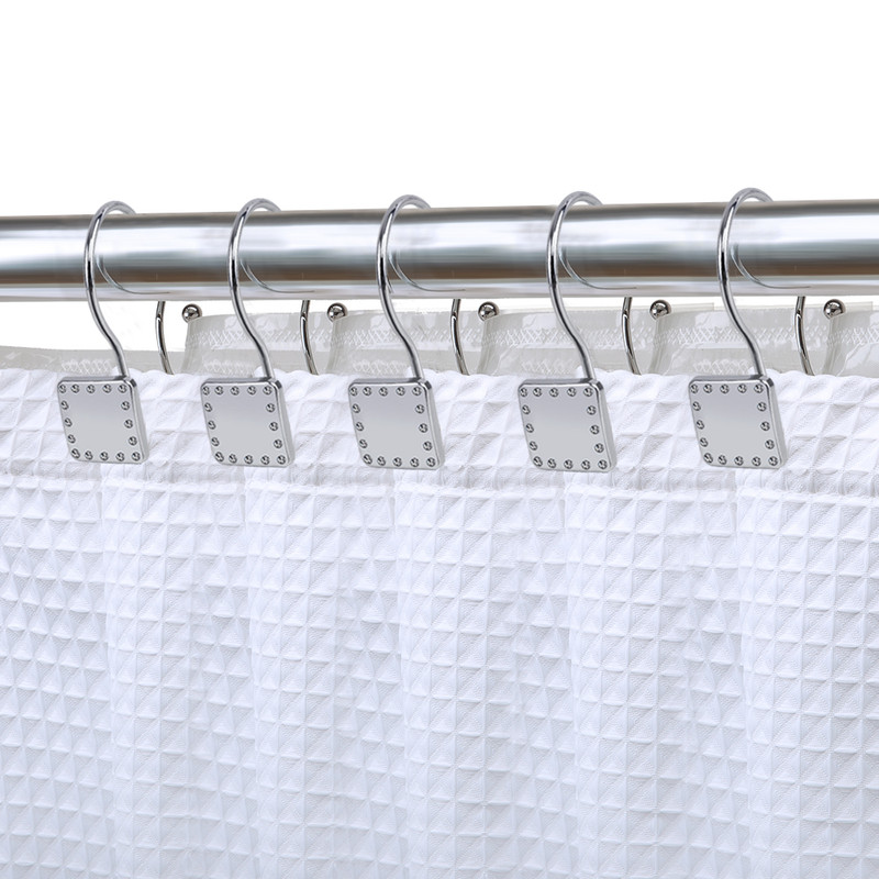 Rust Resistant Double Shower Curtain Hooks for Bathroom, Chrome - Set of 12