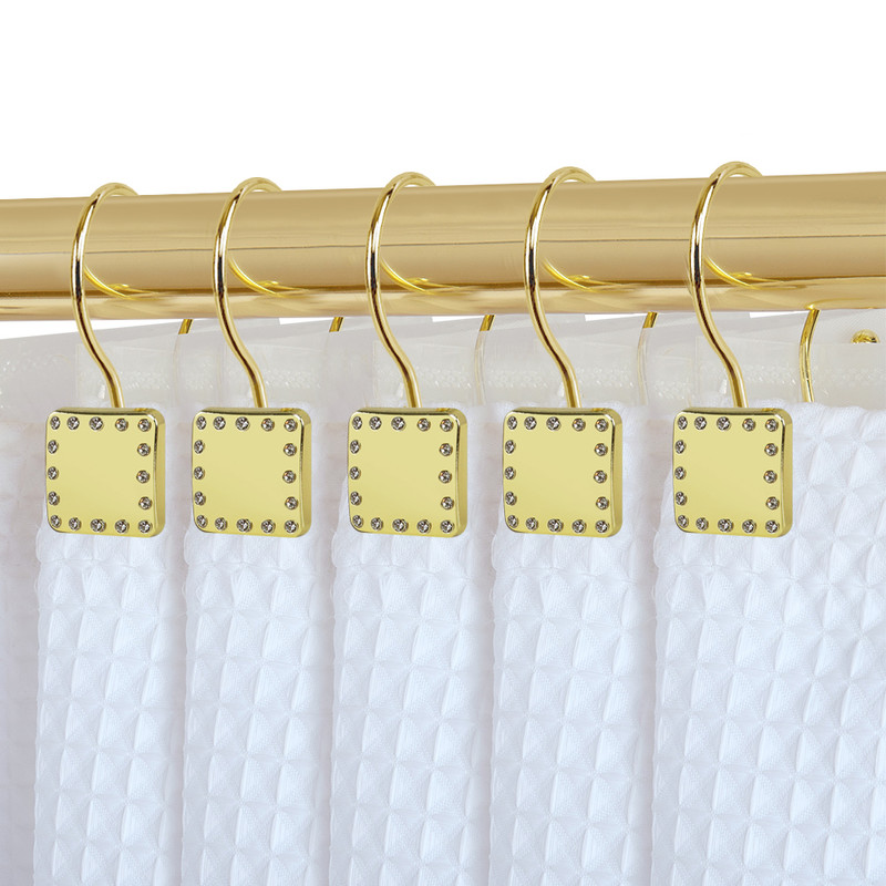 Rust Resistant Double Shower Curtain Hooks for Bathroom, Gold - Set of 12