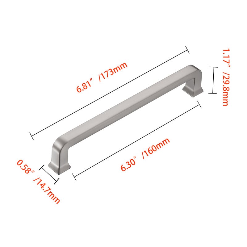 6.3 in. Center to Center Zinc Cabinet Pull, Brushed Nickel