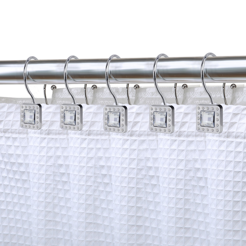 3.22 x 2.65 in. Crystal Design Double Shower Curtain Hooks for Bathroom, Rust Resistant Shower Curtain Hooks Rings, Chrome - Set of 12