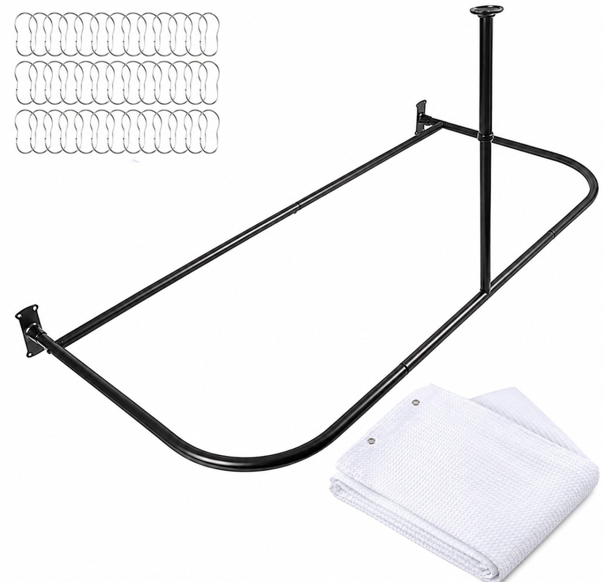 60 x 25 in. Rustproof Aluminum D-Shape Shower Curtain Rod with Ceiling Support for Freestanding Tubs, Oil Rubbed Bronze & White