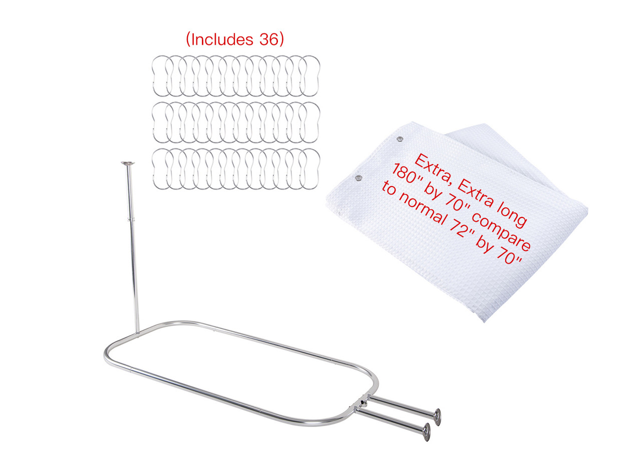 46 x 22 in. Rustproof Aluminum Hoop Oval Shower Rod with Ceiling Support for Clawfoot Tub, Polished Chrome & White