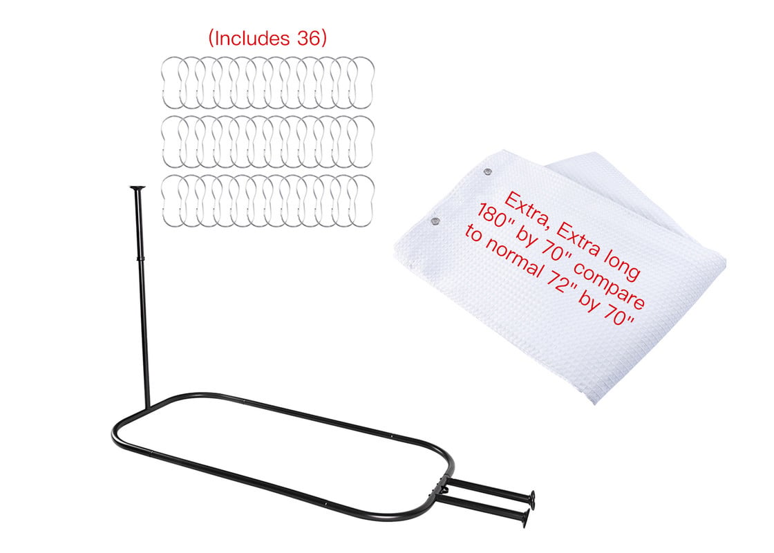 54 x 26 in. Rustproof Aluminum Hoop Oval Shower Rod with Ceiling Support for Freestanding Clawfoot Tub, Matte Black & White