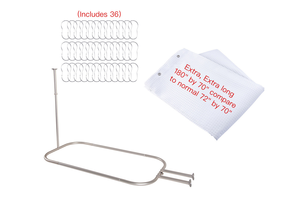 54 x 26 in. Rustproof Aluminum Hoop Oval Shower Rod with Ceiling Support for Freestanding Clawfoot Tub, Brushed Nickel & White