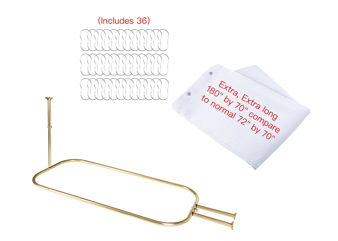 46 x 22 in. Rustproof Aluminum Hoop Oval Shower Rod with Ceiling Support for Clawfoot Tub, Gold & White