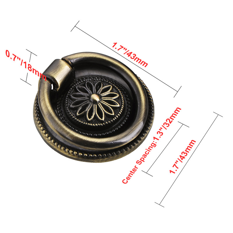 1.625 in. Dia. Medici Ring Pull, Antique Brass - Pack of 5