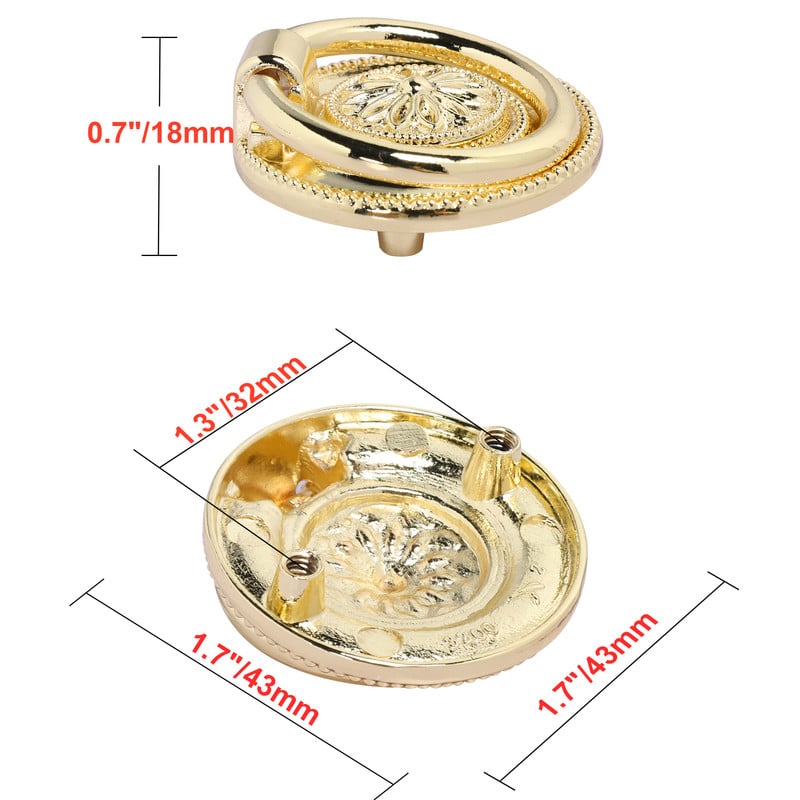 1.625 in. Dia. Medici Ring Pull, Polished Gold - Pack of 5