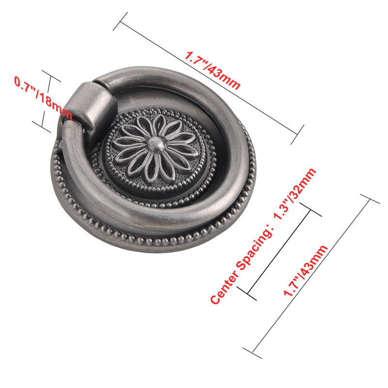 1.625 in. Dia. Medici Ring Pull, Pewter - Pack of 5