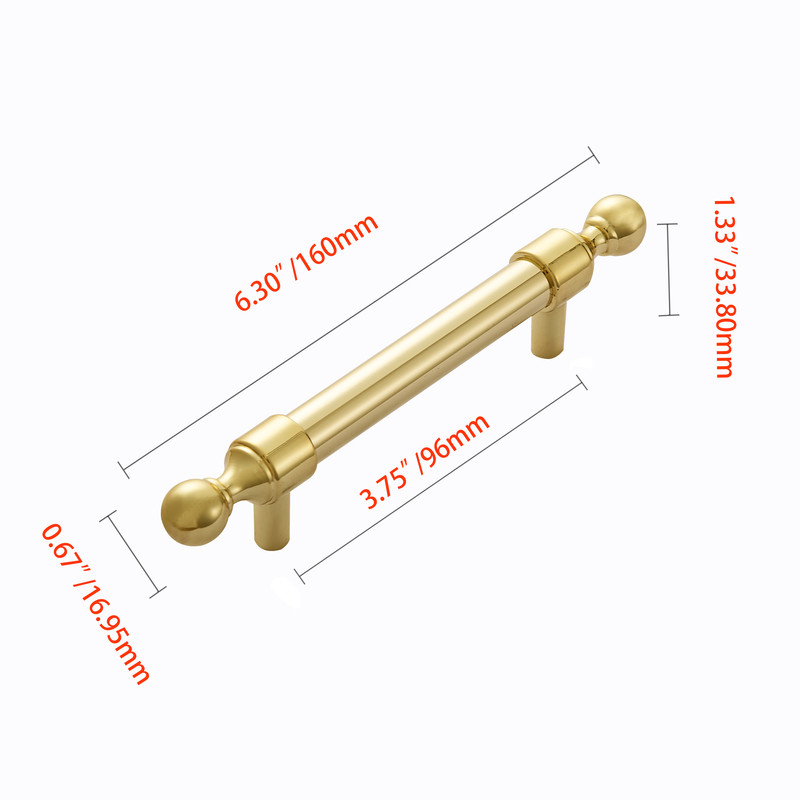 HW388GD Copper and Zinc Cabinet Pull, 3.75 in. Center to Center, Polished Gold - Pack of 25