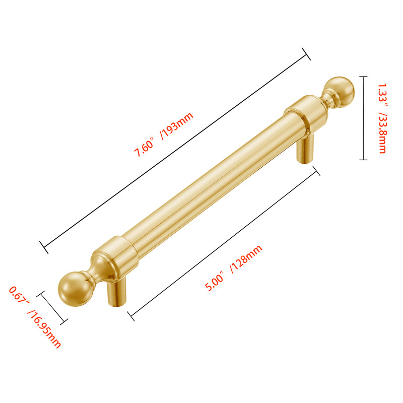 HW390GD Copper and Zinc Cabinet Pull, 5 in. Center to Center, Polished Gold - Pack of 10