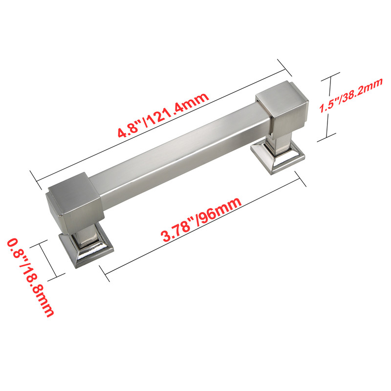 HW302PLBN021 Brett Cabinet Pull, Square Edge, 3.78 in. Center to Center, Brushed Nickel - Pack of 5