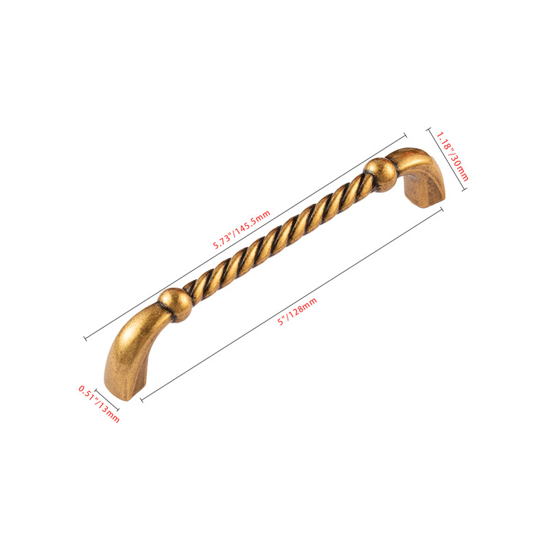 Cabinet Pull, 5 in. Center to Center, Antique European Brass, 10 pack