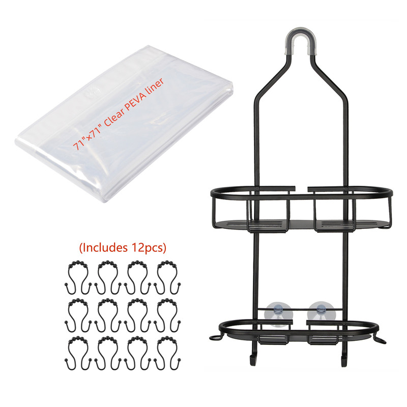 SHC13BK Rustproof Aluminum Shower Hanging Shower Caddy Organizer with 2 Shelves, Matte Black Finish