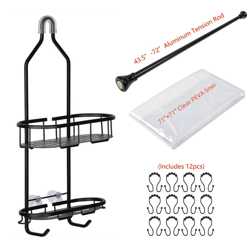 SHCF13BK Rustproof Aluminum Shower Caddy for Shower Heads, Matte Black Finish