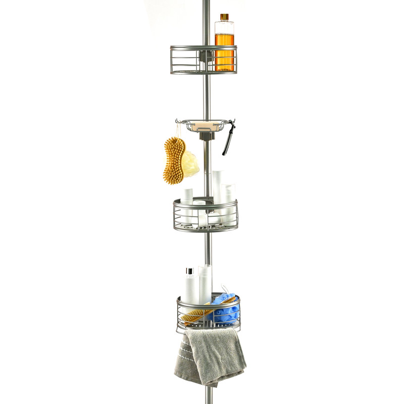 PC4SN Rust-Resistant Tension Pole Shower Caddy with 3-Shelves, Satin Nickel
