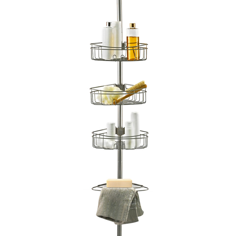 Picture of Utopia Alley PC5SN 4-Tier Steel Tension Pole Shower Caddy with 3 Baskets & Soap Tray Shelf&#44; Satin Nickel