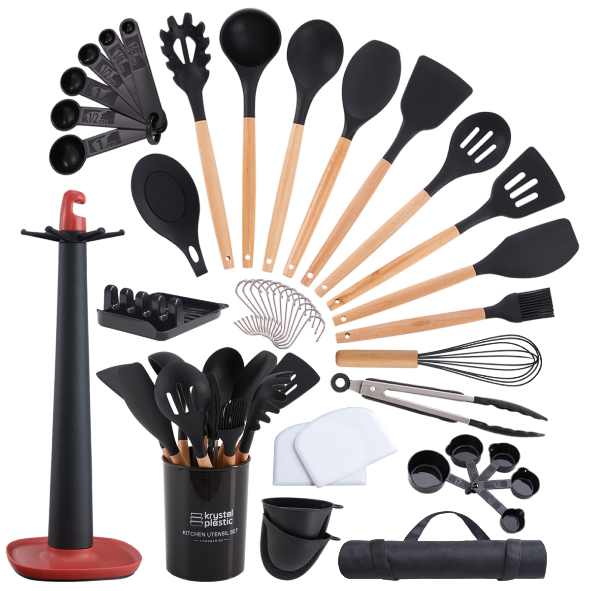 Picture of Utopia Alley KF05BK 40 Piece Cooking Utensils Set with Natural Wooden Handle - Black
