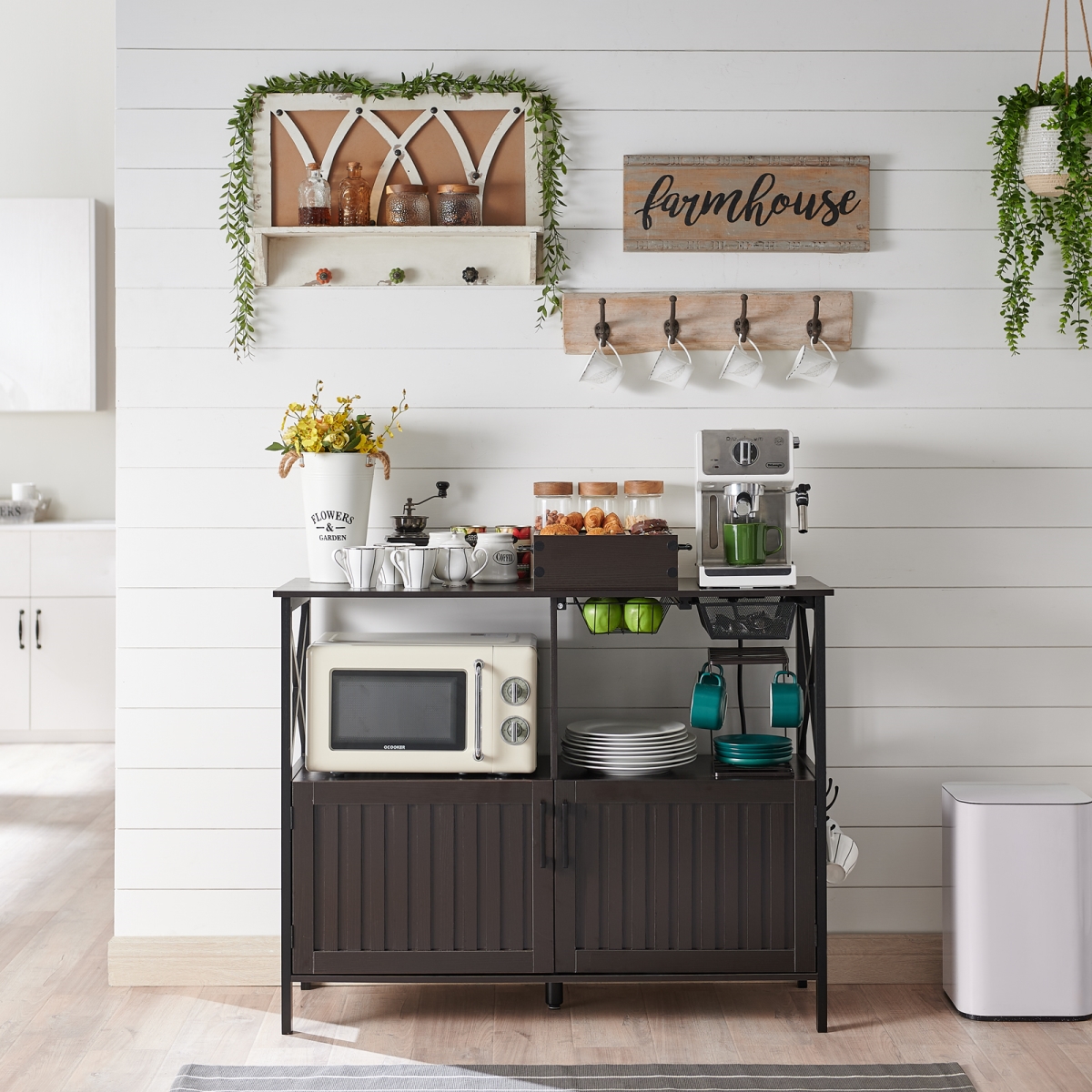 LF05BZ Large Buffet Wooden Sideboard Storage Cabinet with Coffee Station for Dinning & Living Room