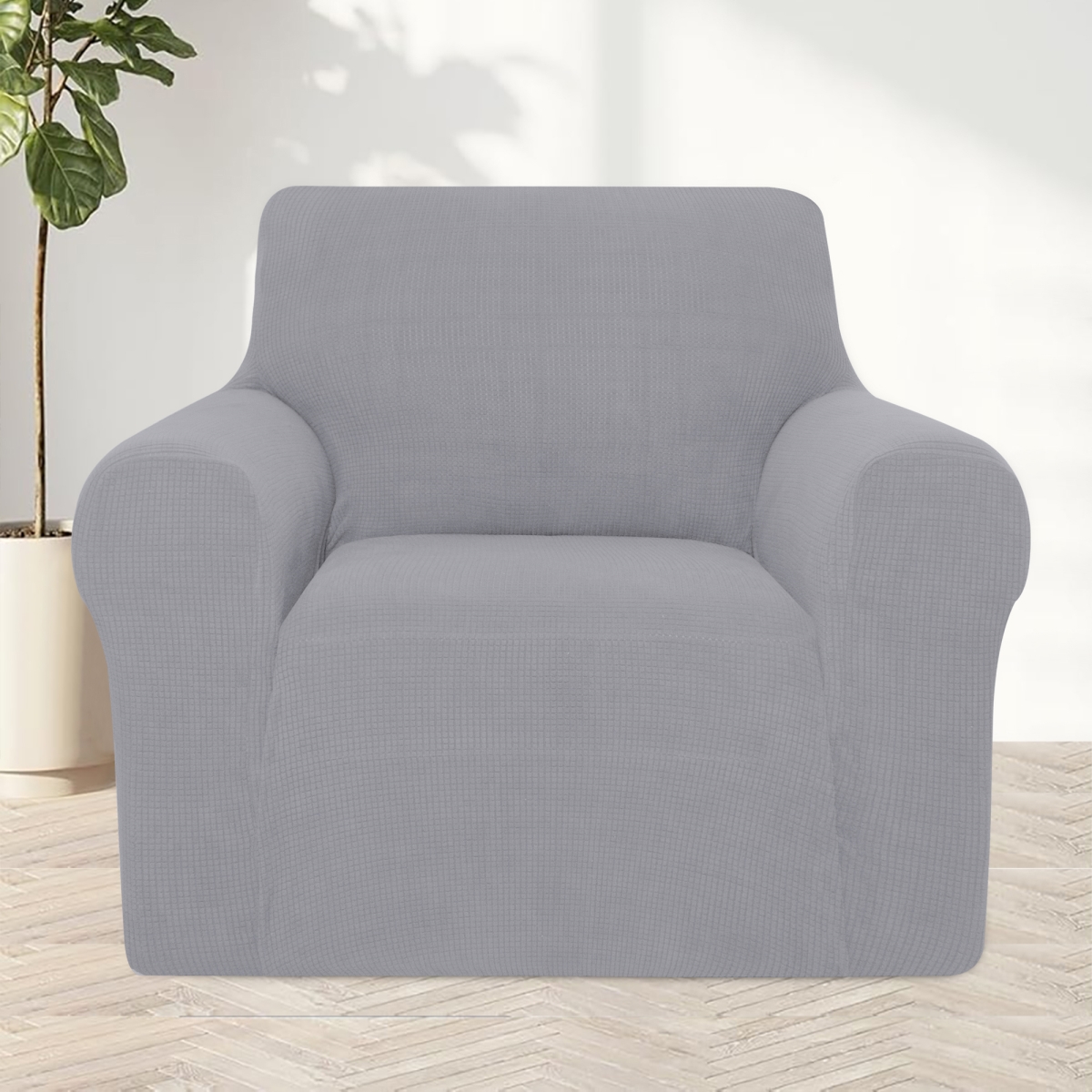 SC15GY Oversized 1 Seater Stretch Jacquard Couch Sofa Chair Slipcover with Non Slip Foam & Elastic Bottom for Kids & Pets - Gray