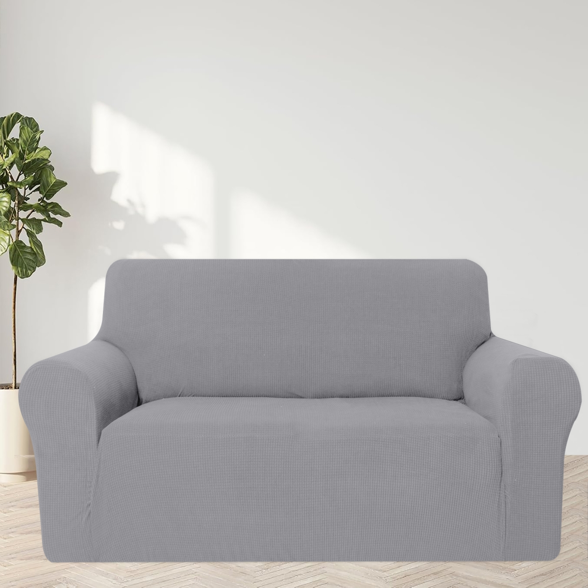 SC16GY Oversized 2 Seater Stretch Jacquard Couch Loveseat Sofa Slipcover with Non Slip Foam & Elastic Bottom for Kids & Pets - Gray