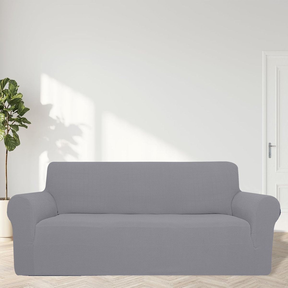 SC17GY Oversized 3 Seater Stretch Jacquard Couch Sofa Slipcover with Non Slip Foam & Elastic Bottom for Kids & Pets - Gray