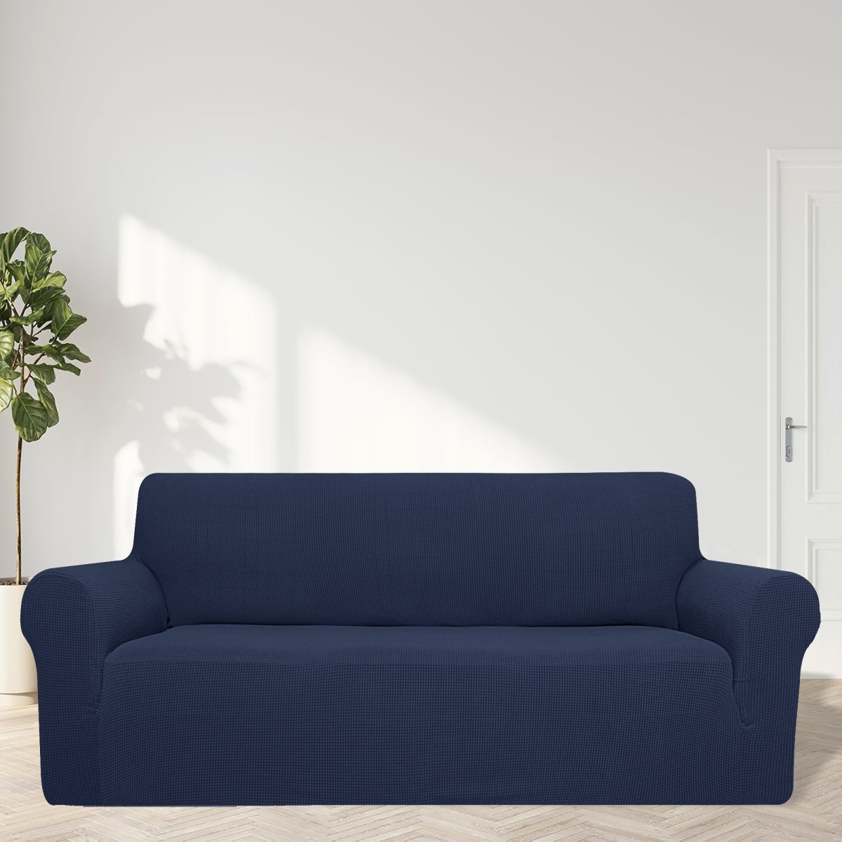 SC17NY Oversized 3 Seater Stretch Jacquard Couch Sofa Slipcover with Non Slip Foam & Elastic Bottom for Kids & Pets - Navy