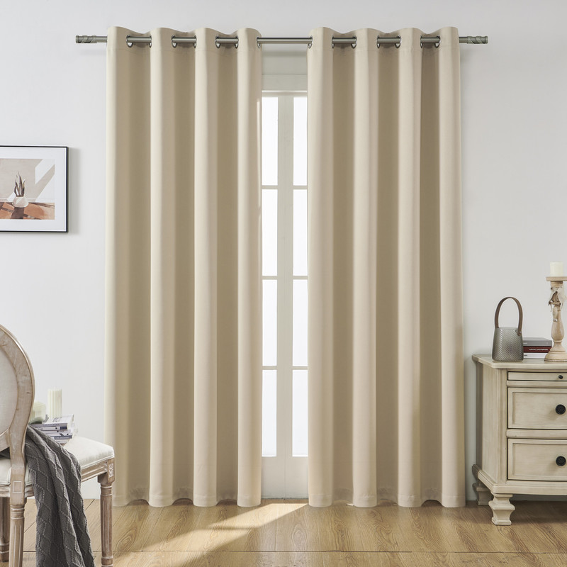 Solid Blackout Curtains - Beige - 2 Panels Set - Energy Efficient